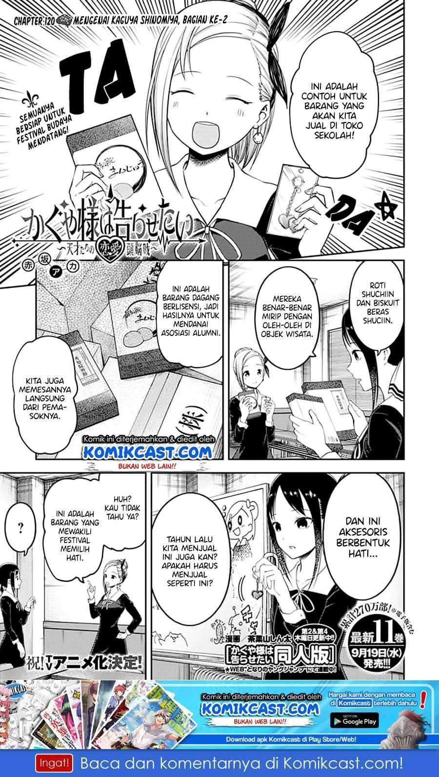 Kaguya-sama wa Kokurasetai – Tensai-tachi no Renai Zunousen Chapter 120 Bahasa Indonesia