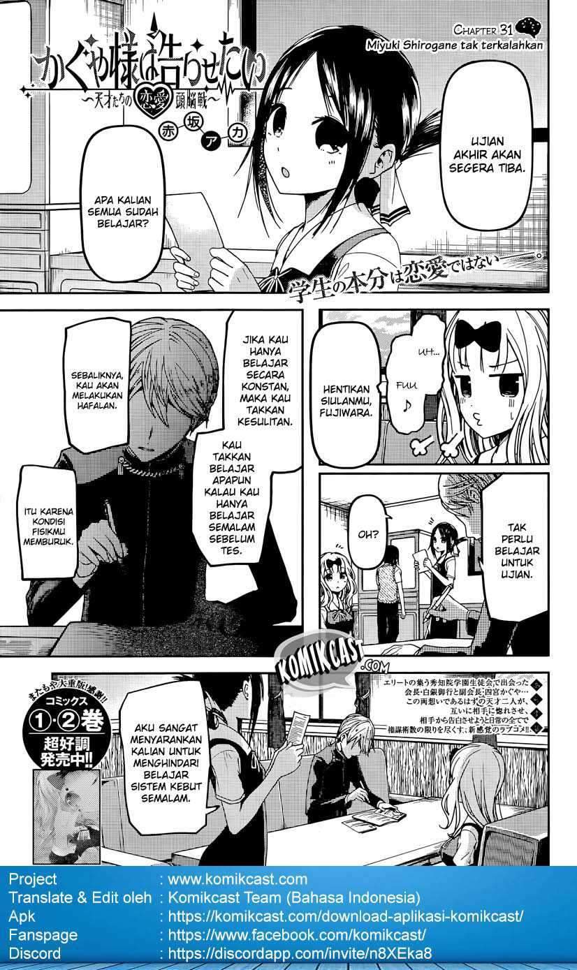 Kaguya-sama wa Kokurasetai – Tensai-tachi no Renai Zunousen Chapter 31 Bahasa Indonesia